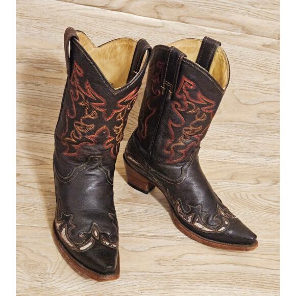 Corral Western Cowboy Boots Brown Leather Distressed Snip Toe Womens Size 9 M - Picture 13 of 14